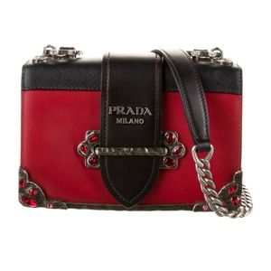 Prada Embellished City Calf & Saffiano Lux Cahier Bag